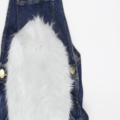 H&M Girls Blue Cotton Dungaree One-Piece Size 4-5 Years L15 in Snap - Fur Detail