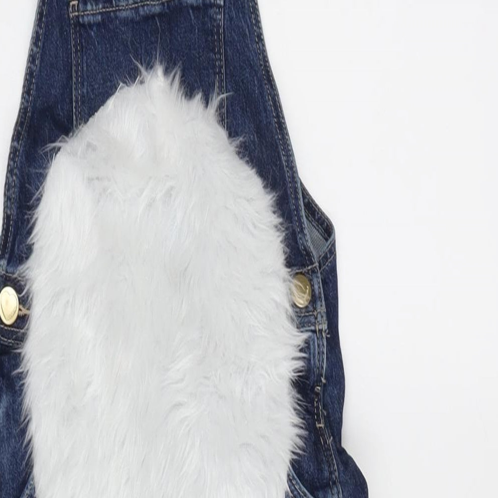 H&M Girls Blue Cotton Dungaree One-Piece Size 4-5 Years L15 in Snap - Fur Detail