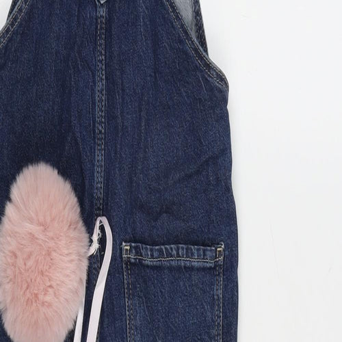 H&M Girls Blue Cotton Dungaree One-Piece Size 4-5 Years L15 in Snap - Fur Detail
