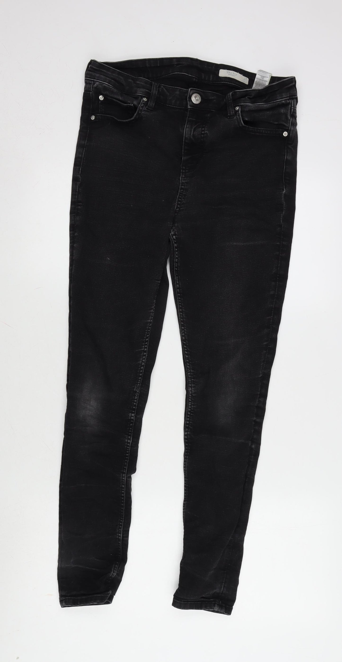 Marks and Spencer Womens Grey Cotton Blend Tapered Jeans Size 14 L27 in Regular Zip