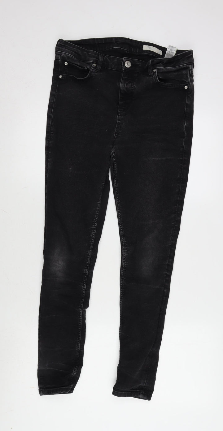 Marks and Spencer Womens Grey Cotton Blend Tapered Jeans Size 14 L27 in Regular Zip