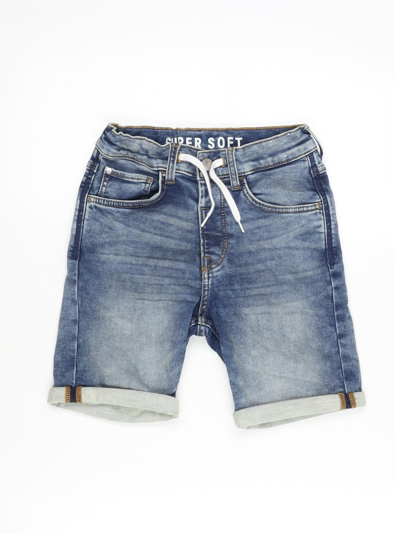 H&M Boys Blue Cotton Bermuda Shorts Size 9-10 Years Regular Zip