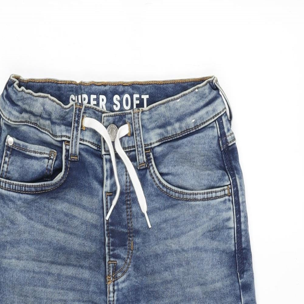 H&M Boys Blue Cotton Bermuda Shorts Size 9-10 Years Regular Zip