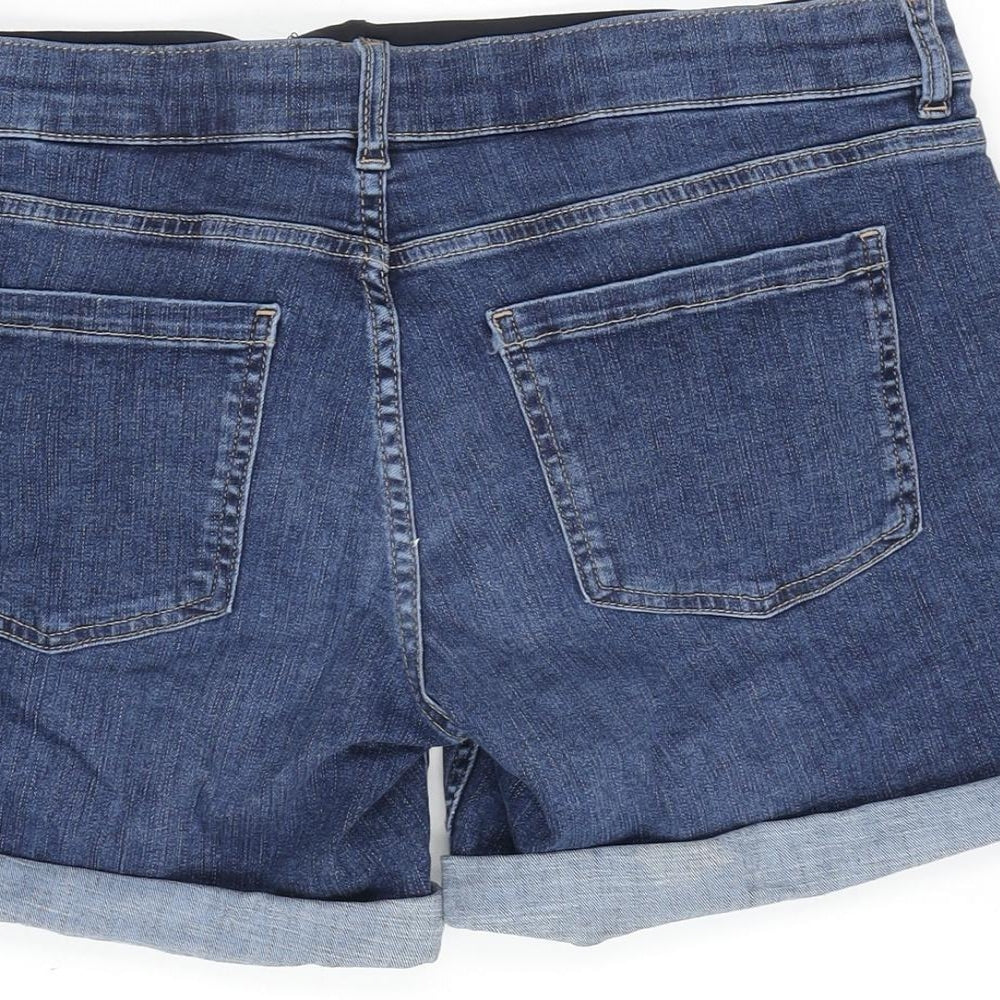 Marks and Spencer Womens Blue Cotton Boyfriend Shorts Size 12 Regular Zip