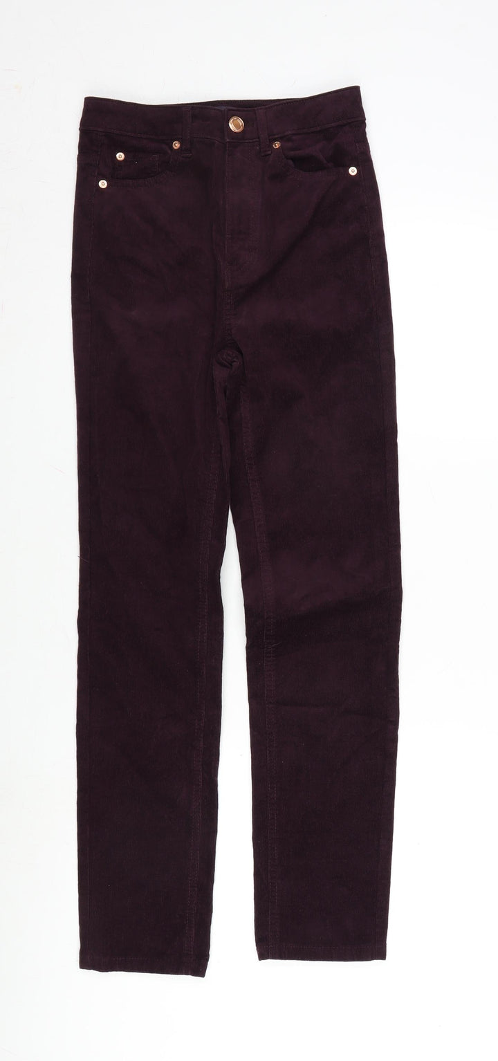 Marks and Spencer Womens Purple Cotton Trousers Size 8 L28 in Regular Zip