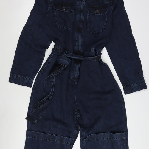 Jaeger Womens Blue Cotton Jumpsuit One-Piece Size 14 L31 in Button
