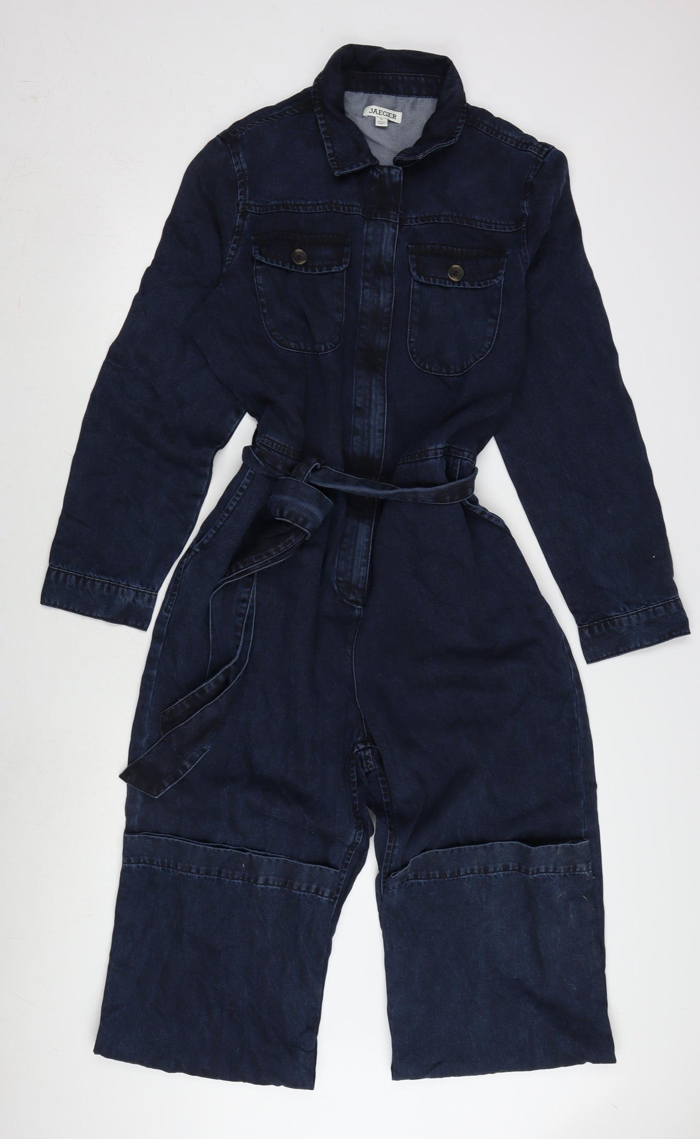 Jaeger Womens Blue Cotton Jumpsuit One-Piece Size 14 L31 in Button