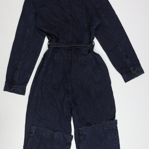 Jaeger Womens Blue Cotton Jumpsuit One-Piece Size 14 L31 in Button