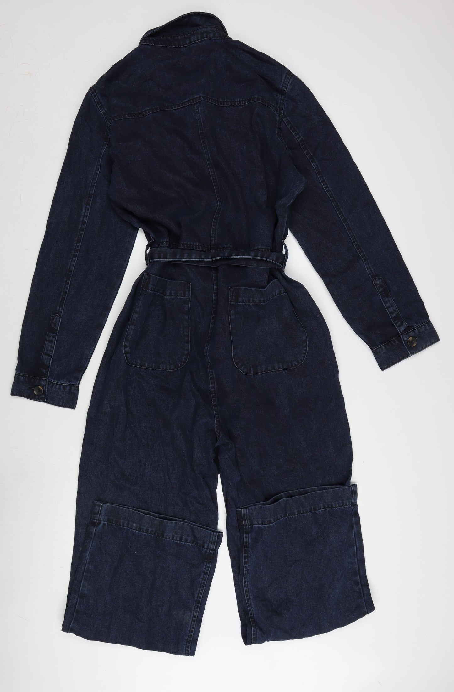 Jaeger Womens Blue Cotton Jumpsuit One-Piece Size 14 L31 in Button