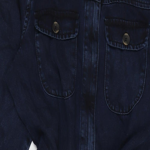 Jaeger Womens Blue Cotton Jumpsuit One-Piece Size 14 L31 in Button