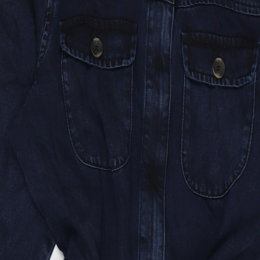 Jaeger Womens Blue Cotton Jumpsuit One-Piece Size 14 L31 in Button