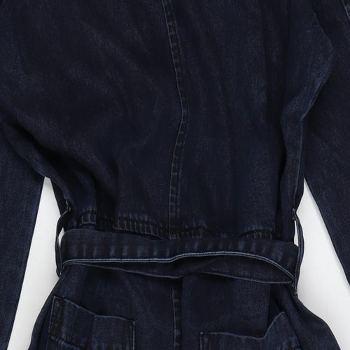 Jaeger Womens Blue Cotton Jumpsuit One-Piece Size 14 L31 in Button