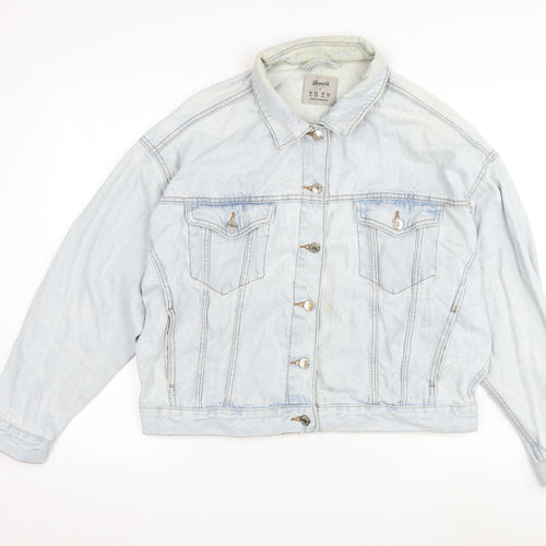 Denim & Co. Womens Blue Biker Jacket Size 14 Button