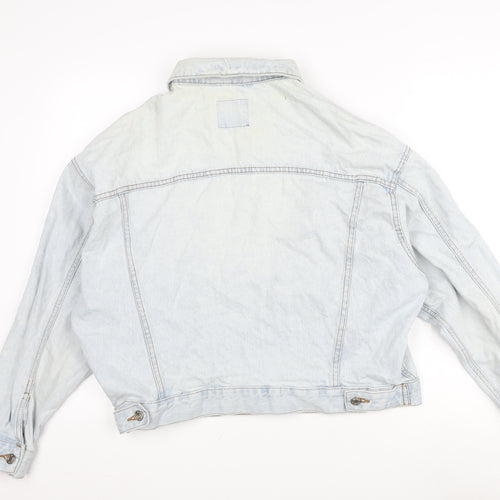 Denim & Co. Womens Blue Biker Jacket Size 14 Button