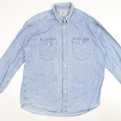 Spring Steen Mens Blue Cotton Button-Up Size 2XL Collared Button