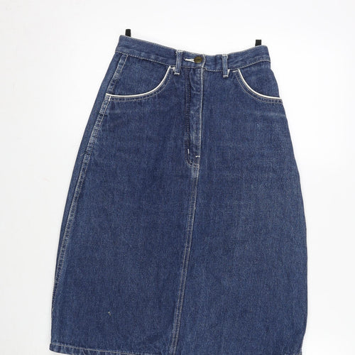 Click Womens Blue Cotton A-Line Skirt Size 24 in Zip
