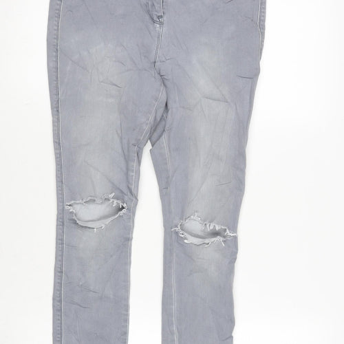 NEXT Womens Grey Cotton Blend Tapered Jeans Size 12 L25 in Regular Zip