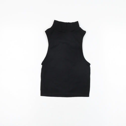 Zara Womens Black Nylon Cropped T-Shirt Size XS High Neck