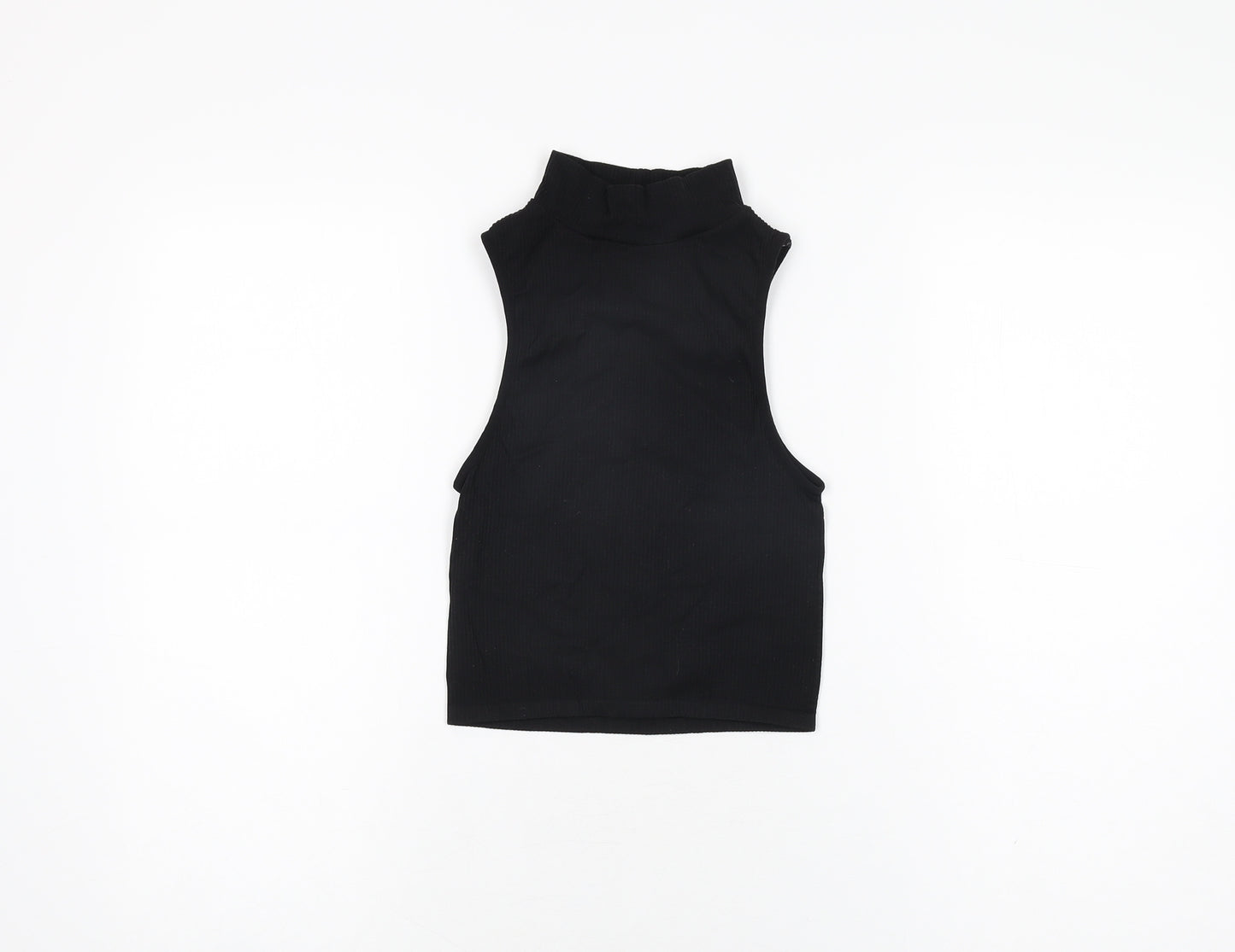 Zara Womens Black Nylon Cropped T-Shirt Size XS High Neck