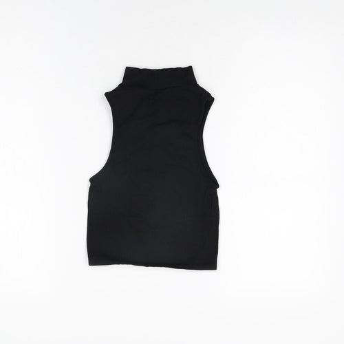 Zara Womens Black Nylon Cropped T-Shirt Size XS High Neck