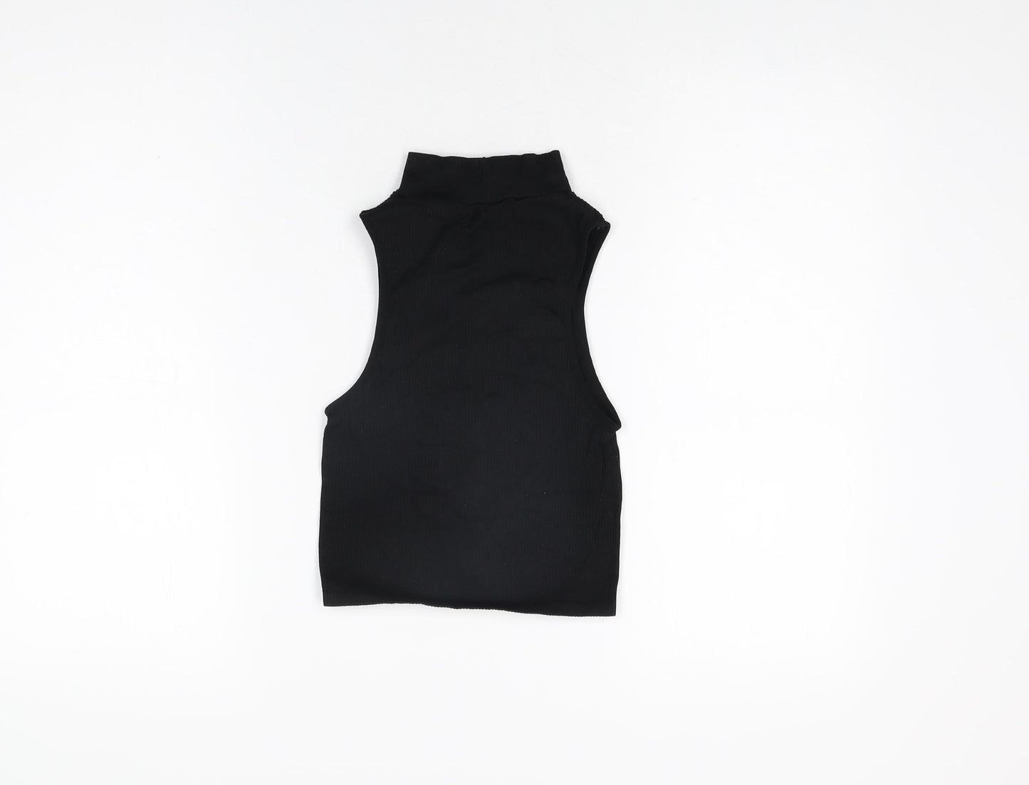 Zara Womens Black Nylon Cropped T-Shirt Size XS High Neck