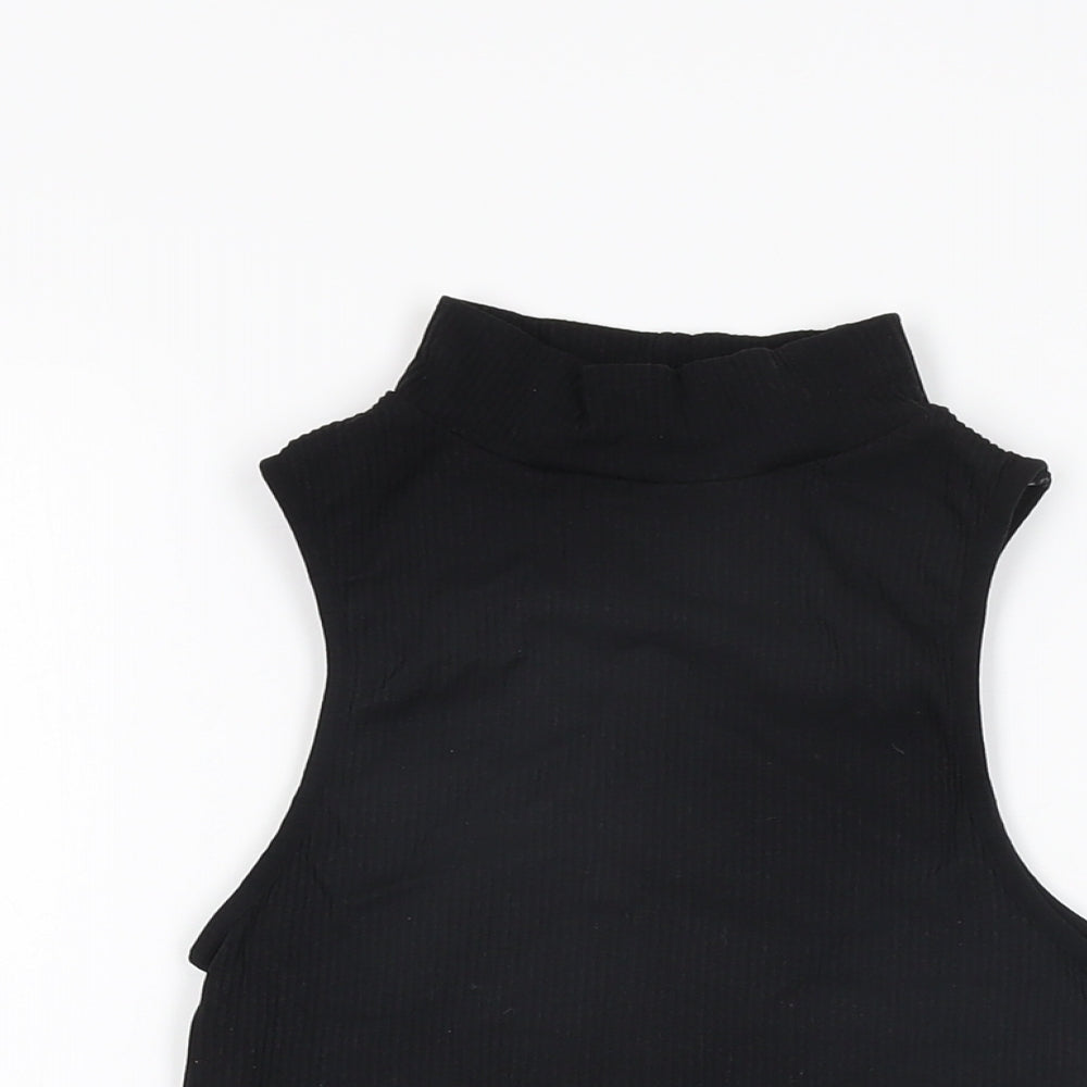 Zara Womens Black Nylon Cropped T-Shirt Size XS High Neck