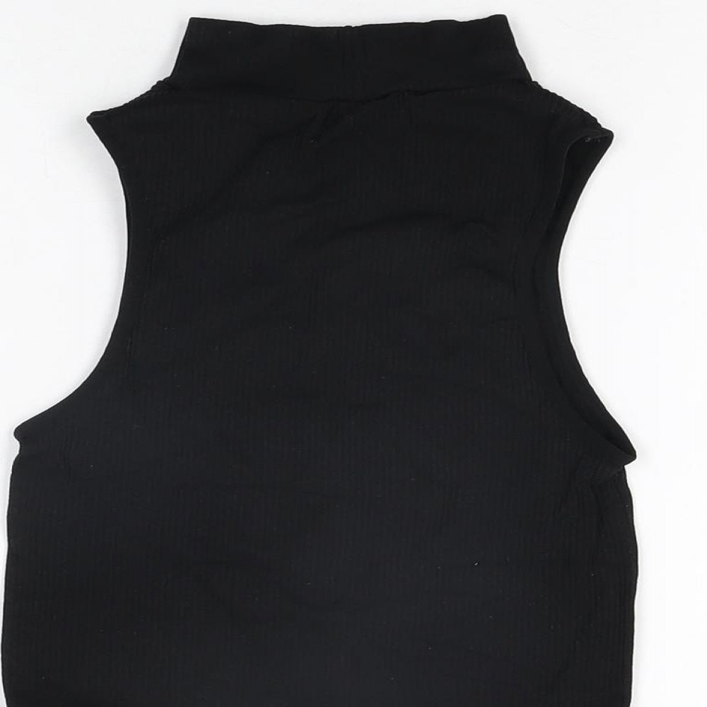 Zara Womens Black Nylon Cropped T-Shirt Size XS High Neck