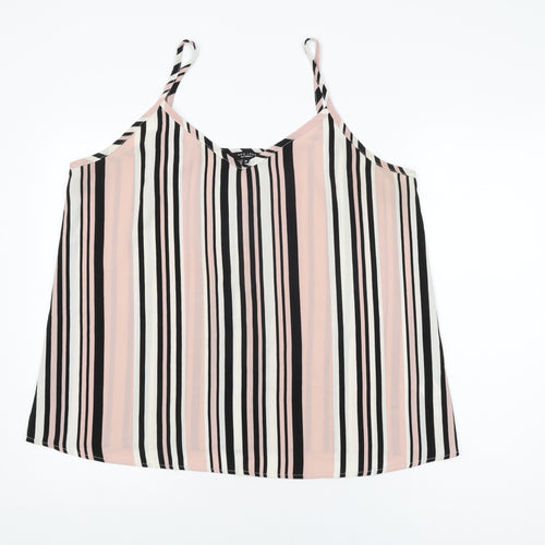 New Look Womens Pink Striped Polyester Camisole T-Shirt Size 16 V-Neck