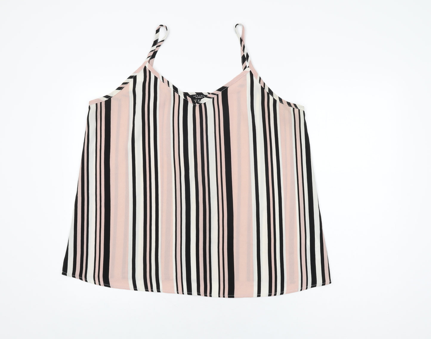 New Look Womens Pink Striped Polyester Camisole T-Shirt Size 16 V-Neck