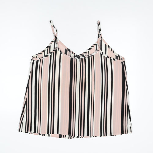 New Look Womens Pink Striped Polyester Camisole T-Shirt Size 16 V-Neck