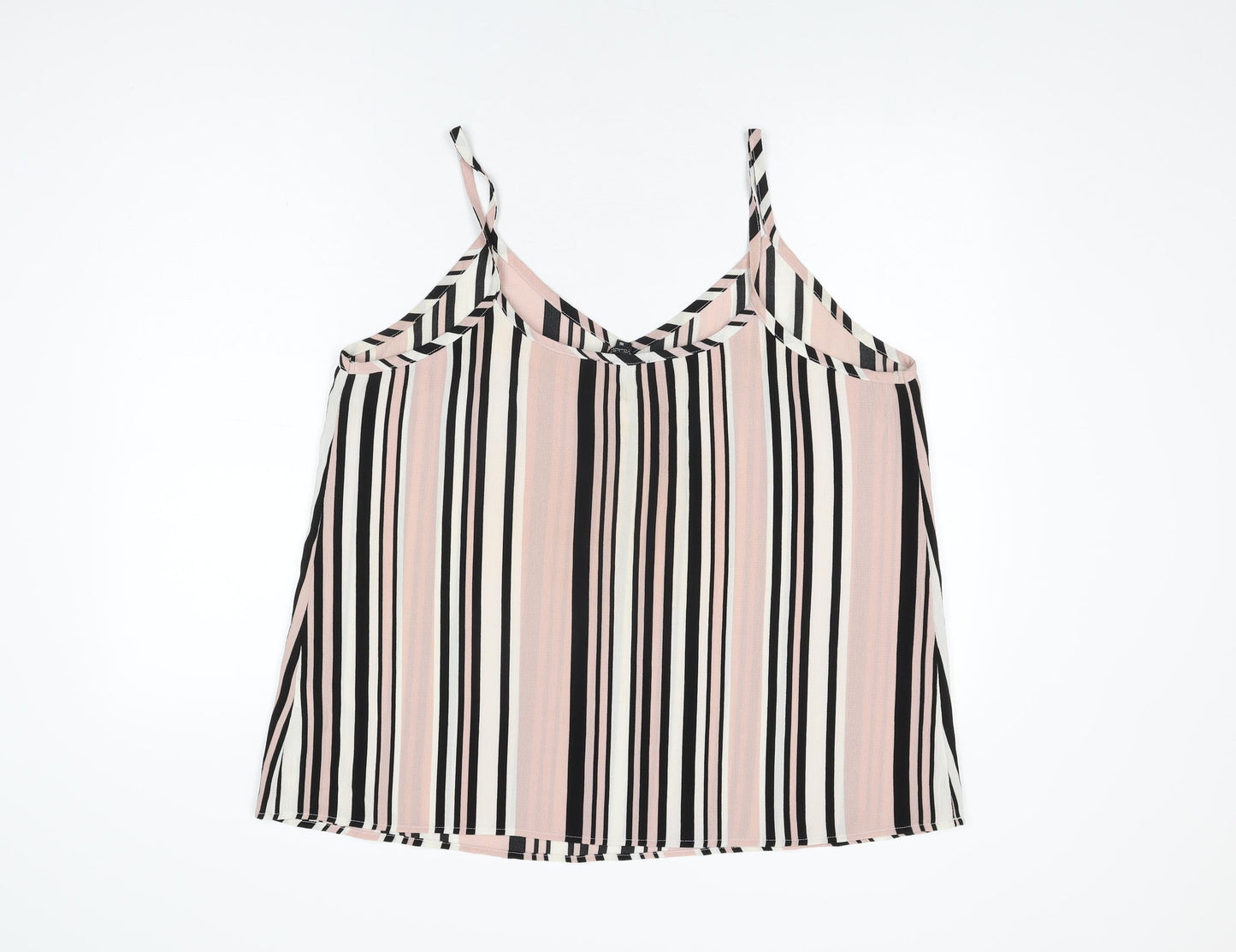 New Look Womens Pink Striped Polyester Camisole T-Shirt Size 16 V-Neck