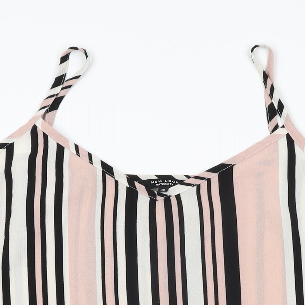 New Look Womens Pink Striped Polyester Camisole T-Shirt Size 16 V-Neck