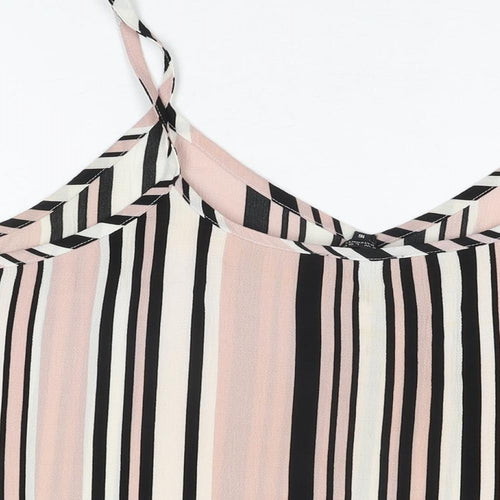 New Look Womens Pink Striped Polyester Camisole T-Shirt Size 16 V-Neck