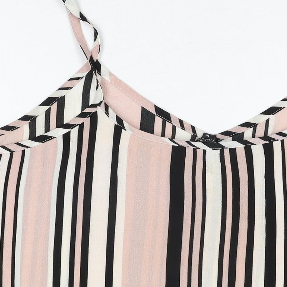New Look Womens Pink Striped Polyester Camisole T-Shirt Size 16 V-Neck