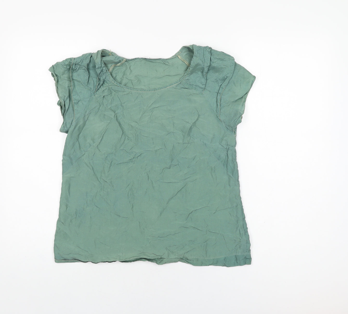Autograph Womens Green Silk Basic T-Shirt Size 10 Round Neck