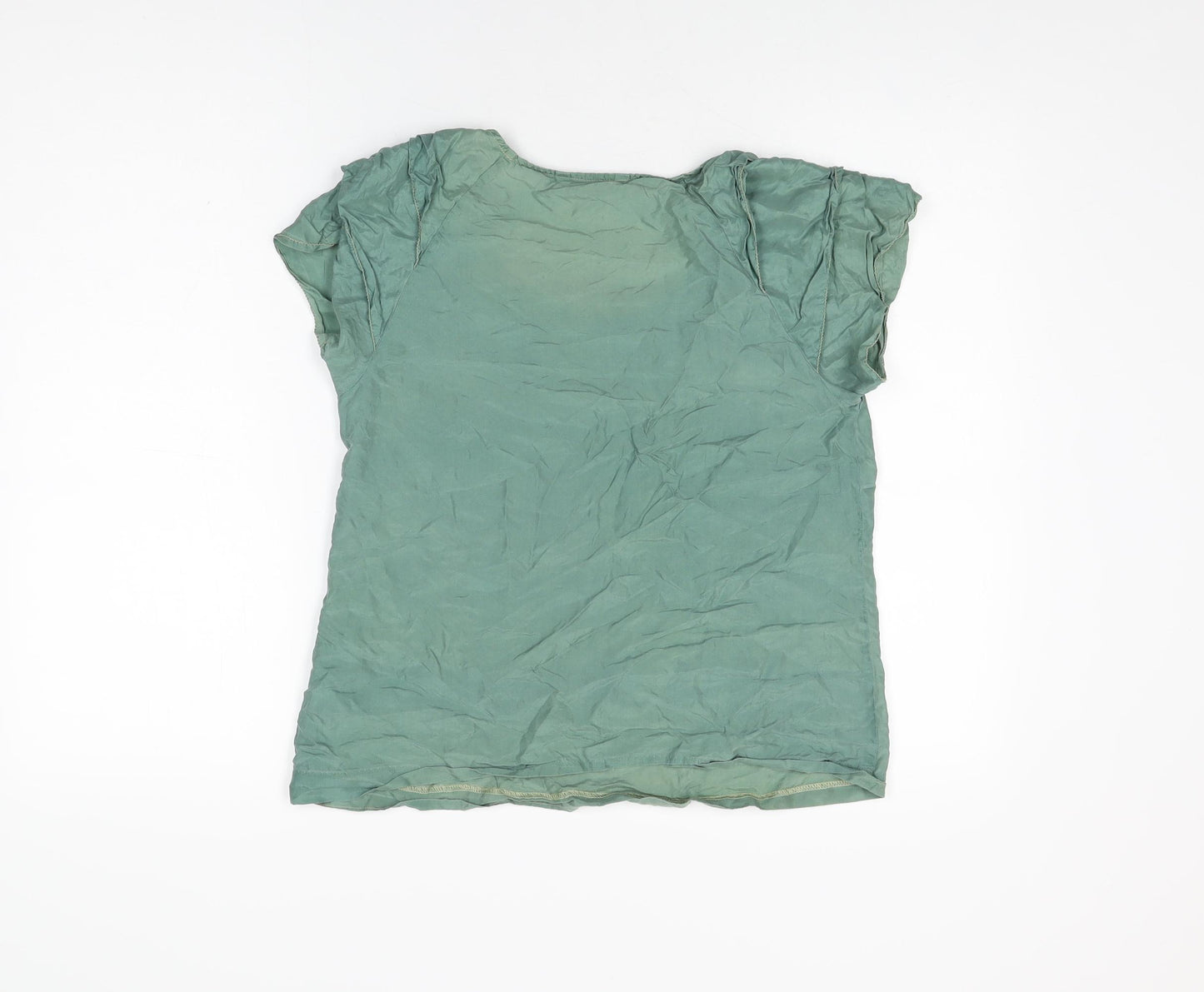 Autograph Womens Green Silk Basic T-Shirt Size 10 Round Neck