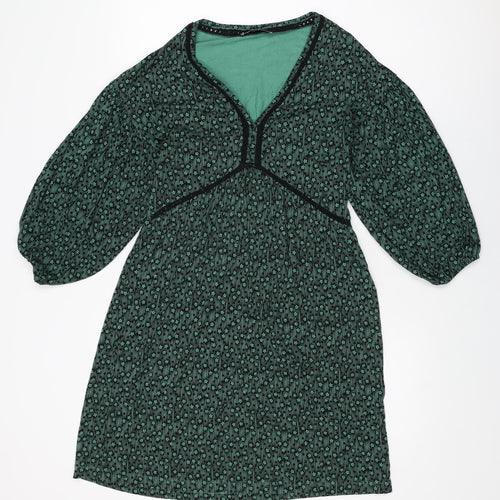 NEXT Womens Green Floral Viscose Shift Size 8 V-Neck Pullover