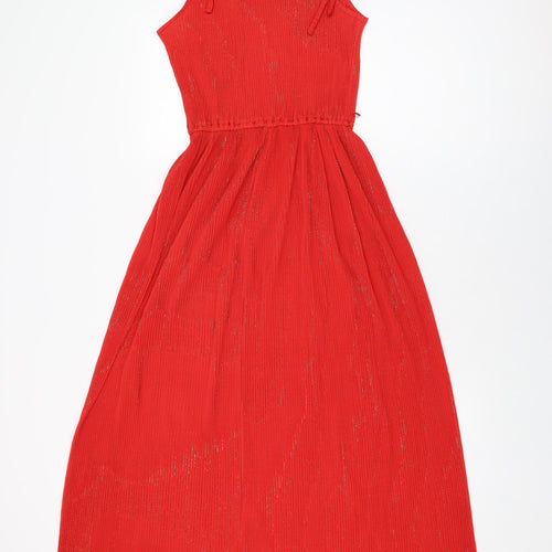 Richard Shops Womens Red Polyester Maxi Size 10 Scoop Neck Tie