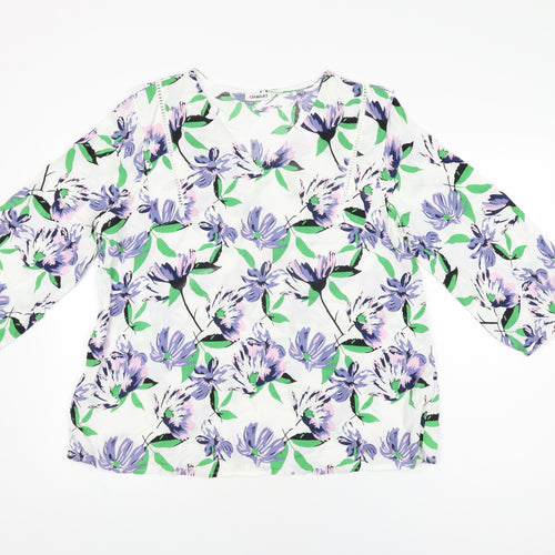Damart Womens White Floral Viscose Basic T-Shirt Size 16 V-Neck