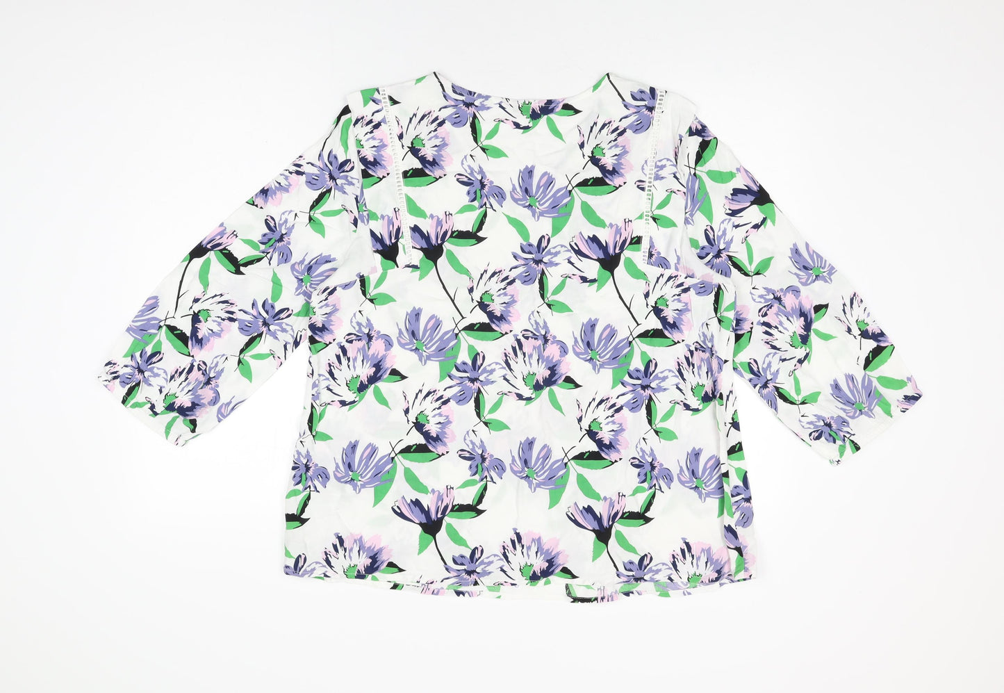 Damart Womens White Floral Viscose Basic T-Shirt Size 16 V-Neck
