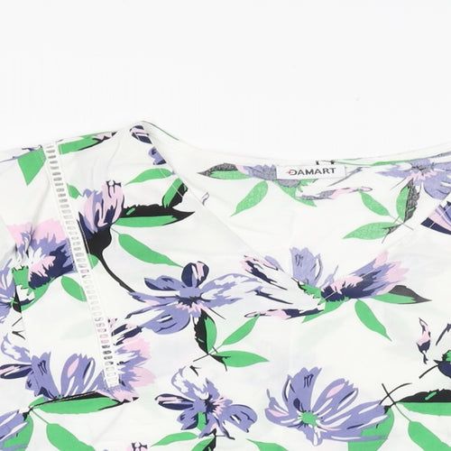 Damart Womens White Floral Viscose Basic T-Shirt Size 16 V-Neck