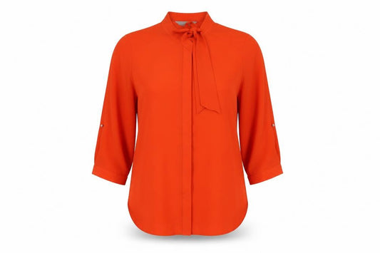 Front view of Dorothy Perkins women’s red polyester basic button-up, size UK 14, round neck