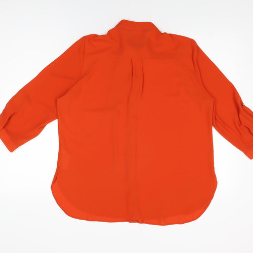 Dorothy Perkins Womens Red Polyester Basic Button-Up Size 14 Round Neck