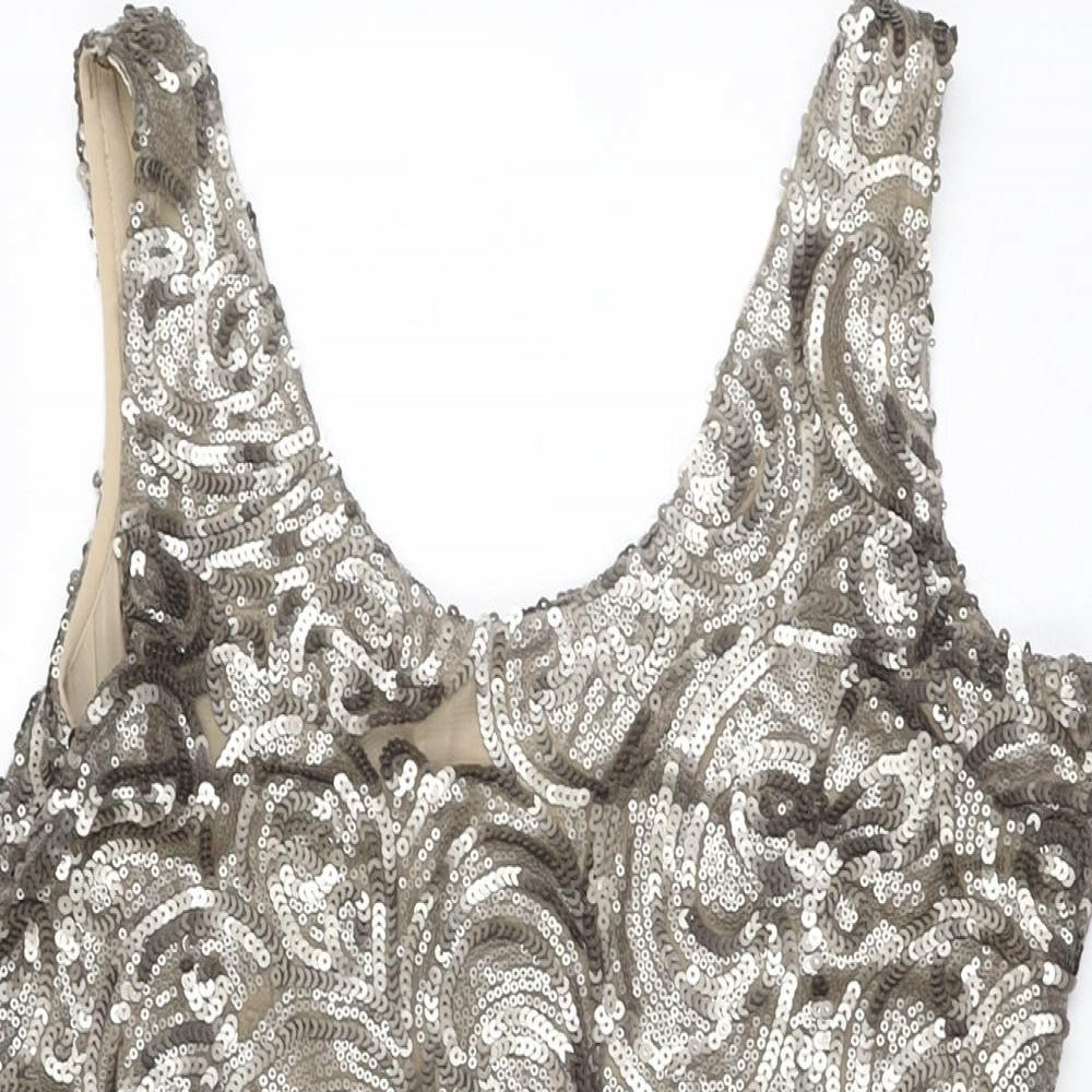 Mango Womens Beige Geometric Polyester Mini Size S Scoop Neck Pullover