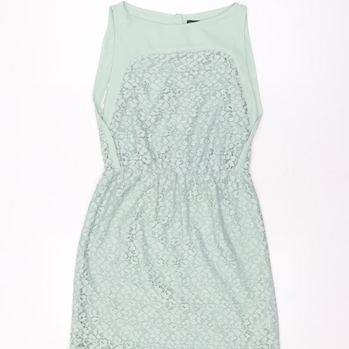 Zara Womens Green Floral Polyester Mini Size XS Boat Neck Button
