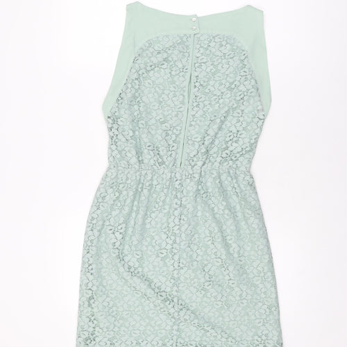 Zara Womens Green Floral Polyester Mini Size XS Boat Neck Button