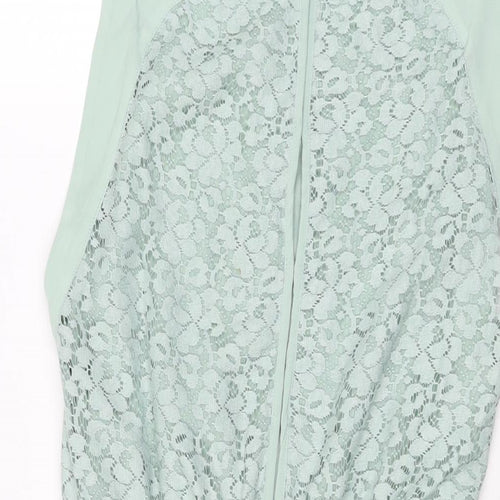 Zara Womens Green Floral Polyester Mini Size XS Boat Neck Button