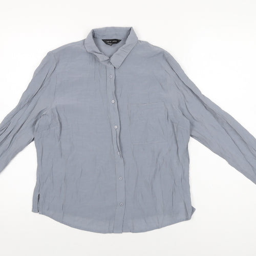 New Look Womens Grey Polyester Basic Button-Up Size 10 Collared