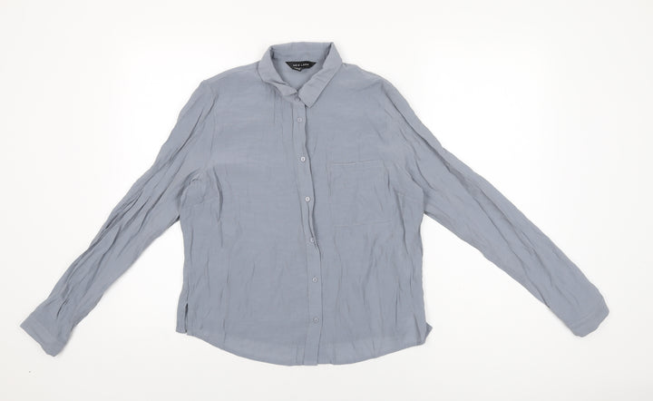 New Look Womens Grey Polyester Basic Button-Up Size 10 Collared