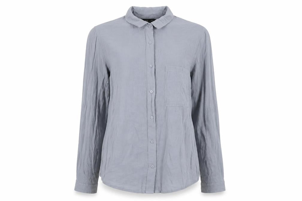 Front view of New Look women’s grey polyester basic button-up, size UK 10, collared